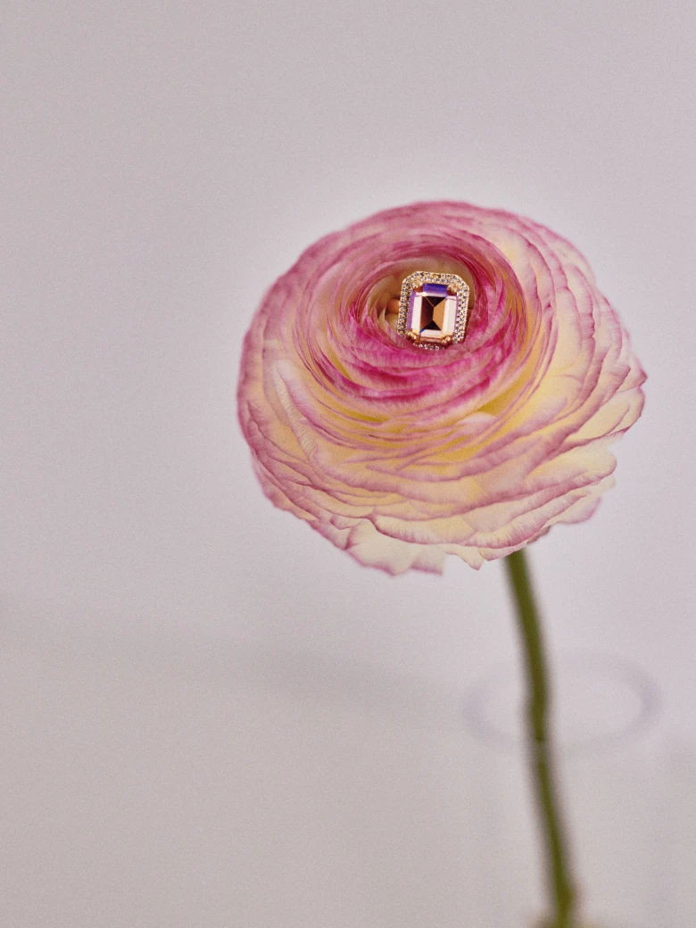 Pink square eye ring