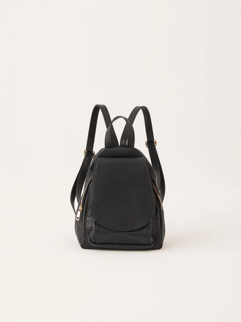 Black natural leather backpack