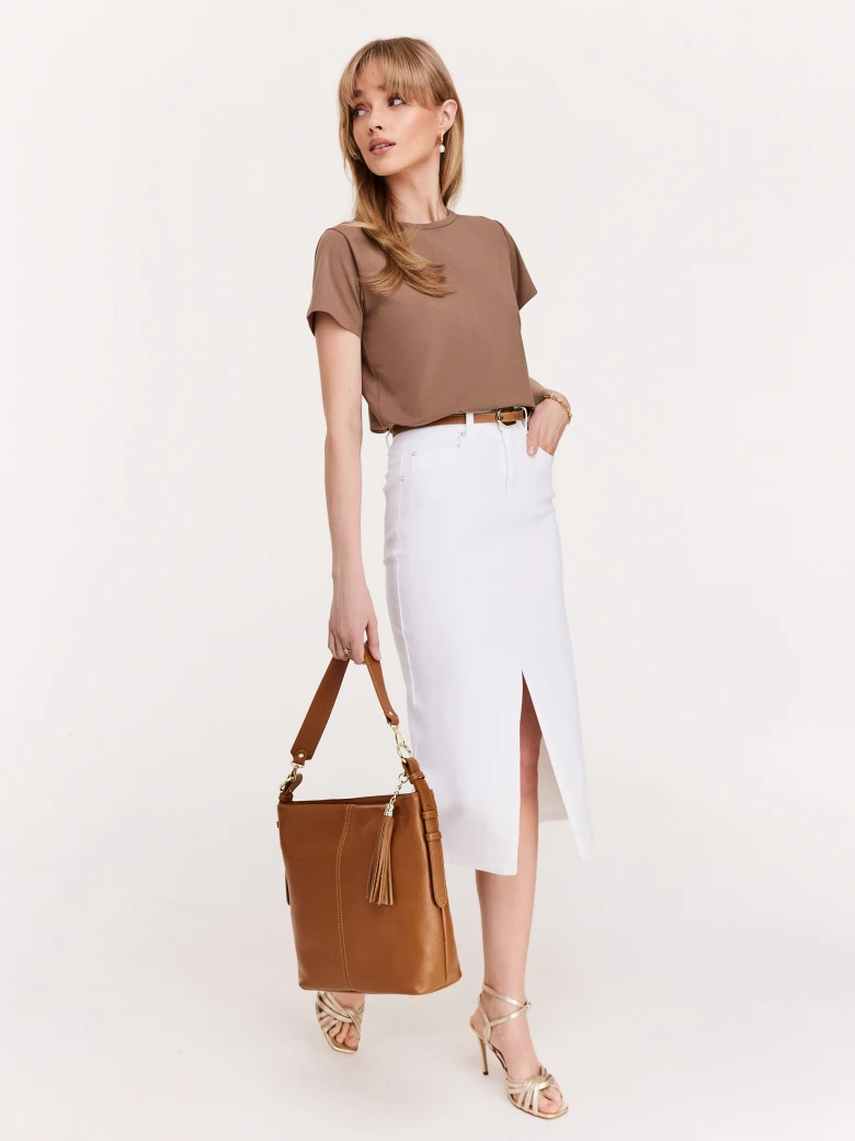 Brown natural leather shopper bag