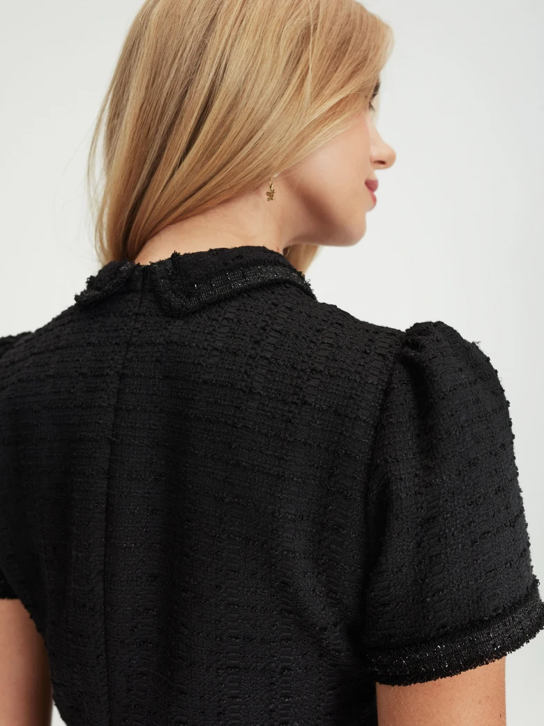 Black tweed dress with short sleeves