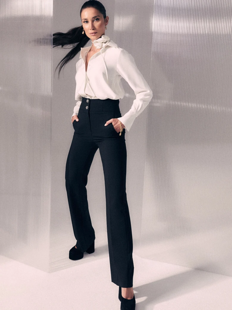 Black pants with flared legs
