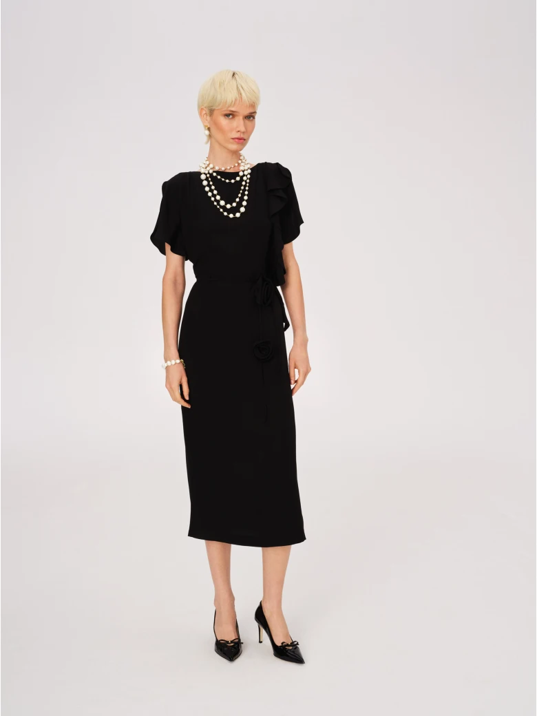 Black elegant midi dress with slit
