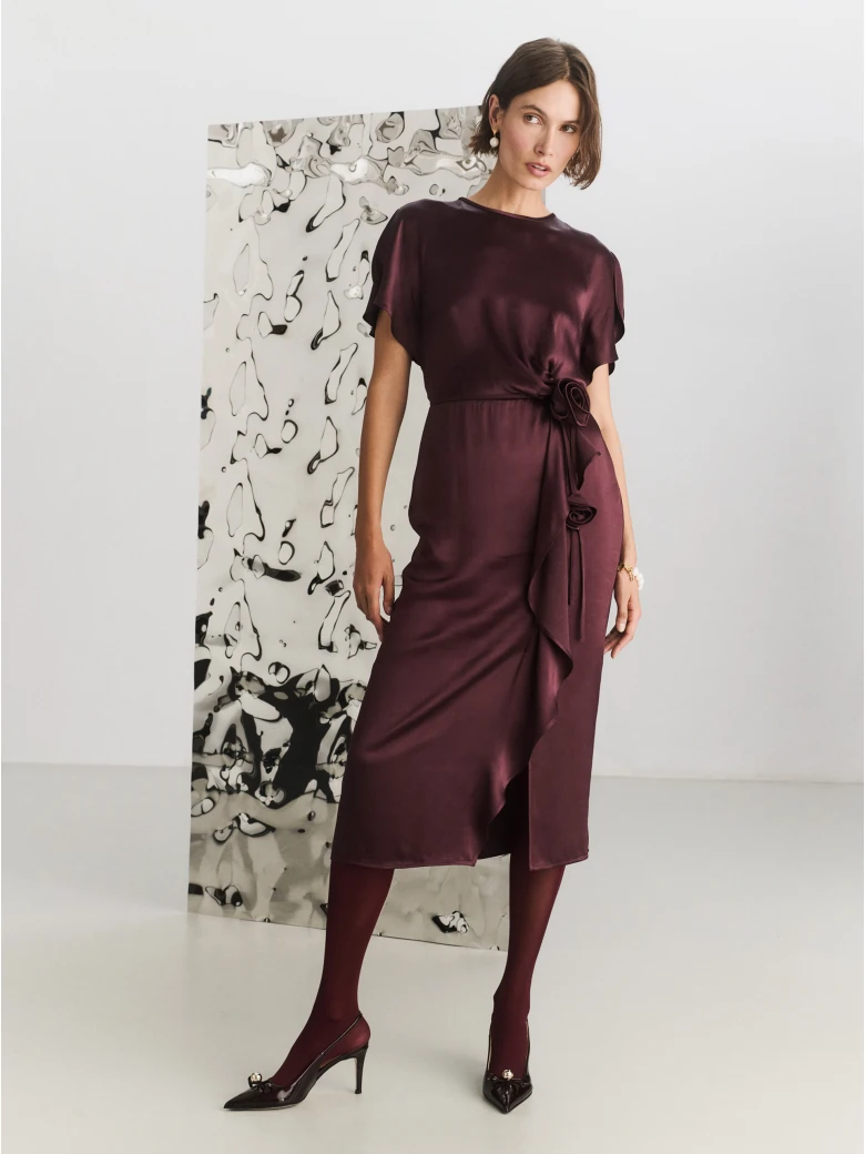 Burgundy satin midi dress