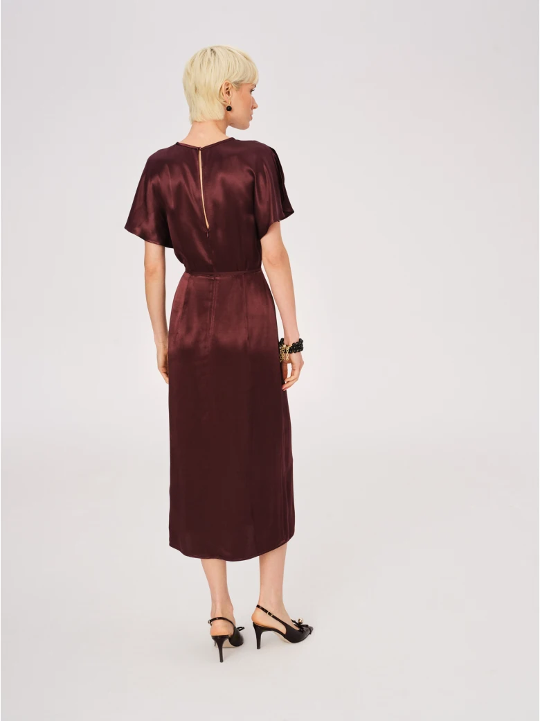 Burgundy satin midi dress