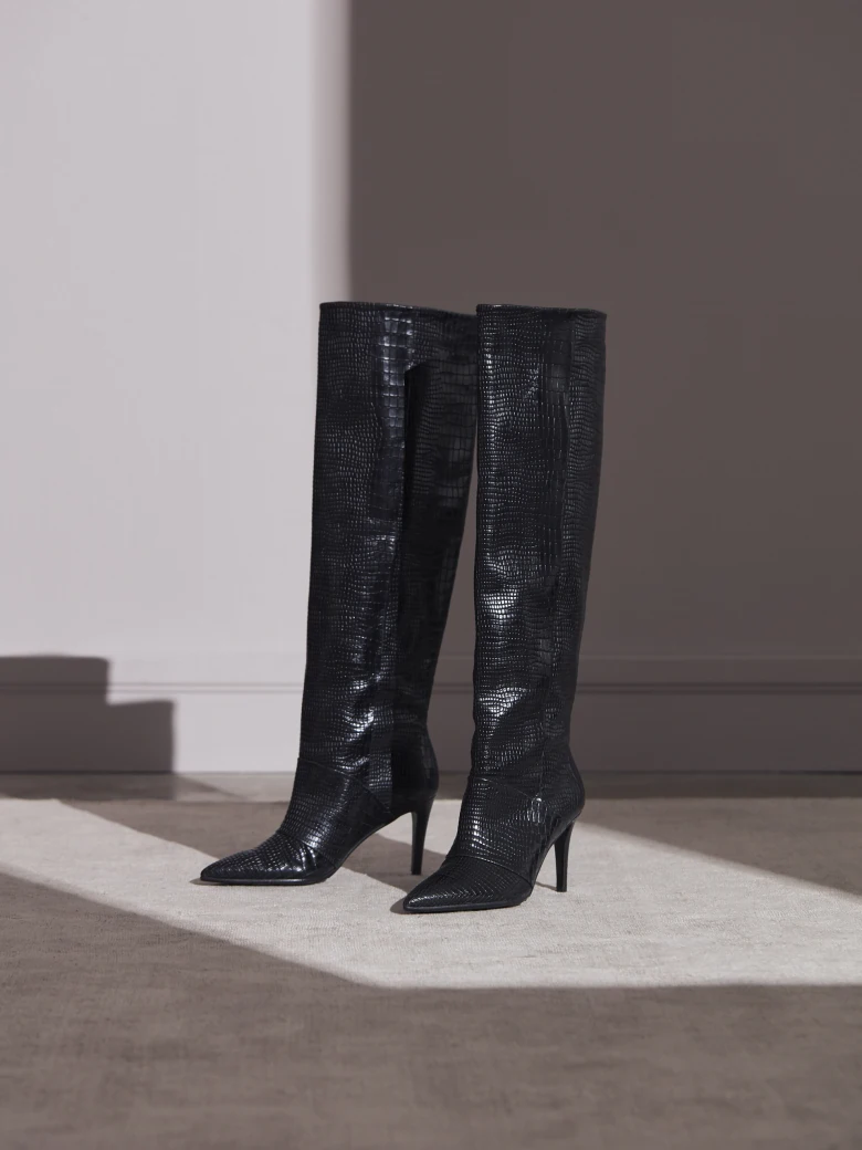 BLACK STILETTO HEELED BOOTS