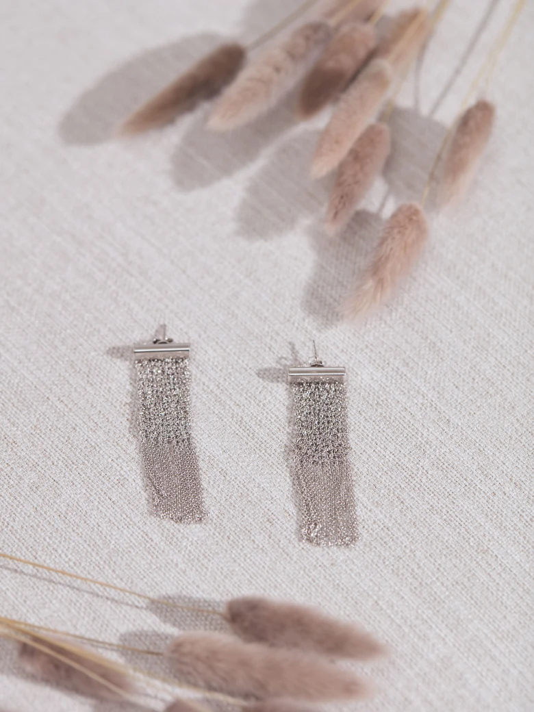 SILVER BRAIDED CHAIN EARRINGS