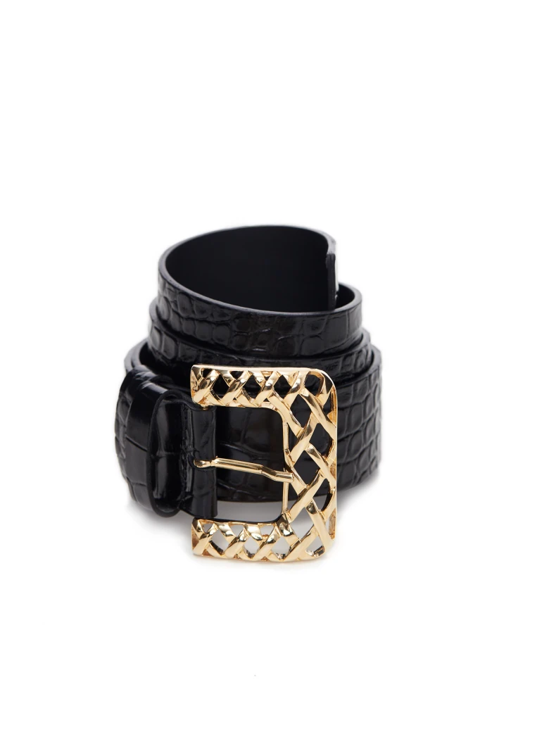 BLACK WIDE BELT WITH LARGE BUCKLE
