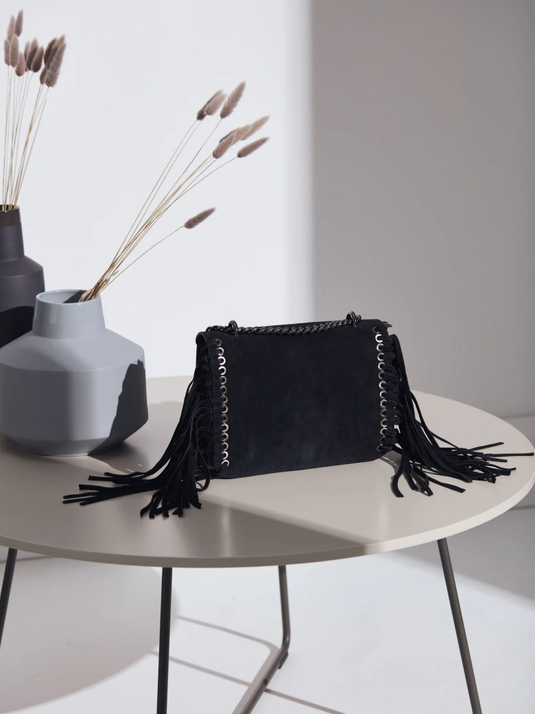 LEATHER HANDBAG WITH TASSELS