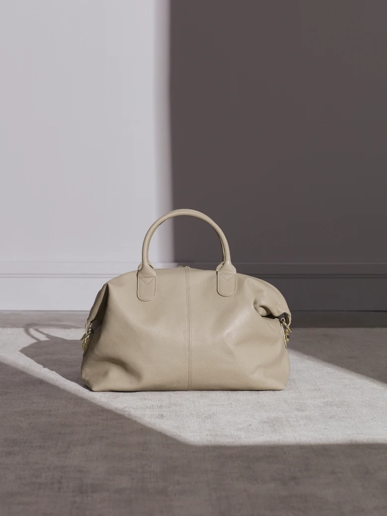 BEIGE LEATHER TRAVEL BAG