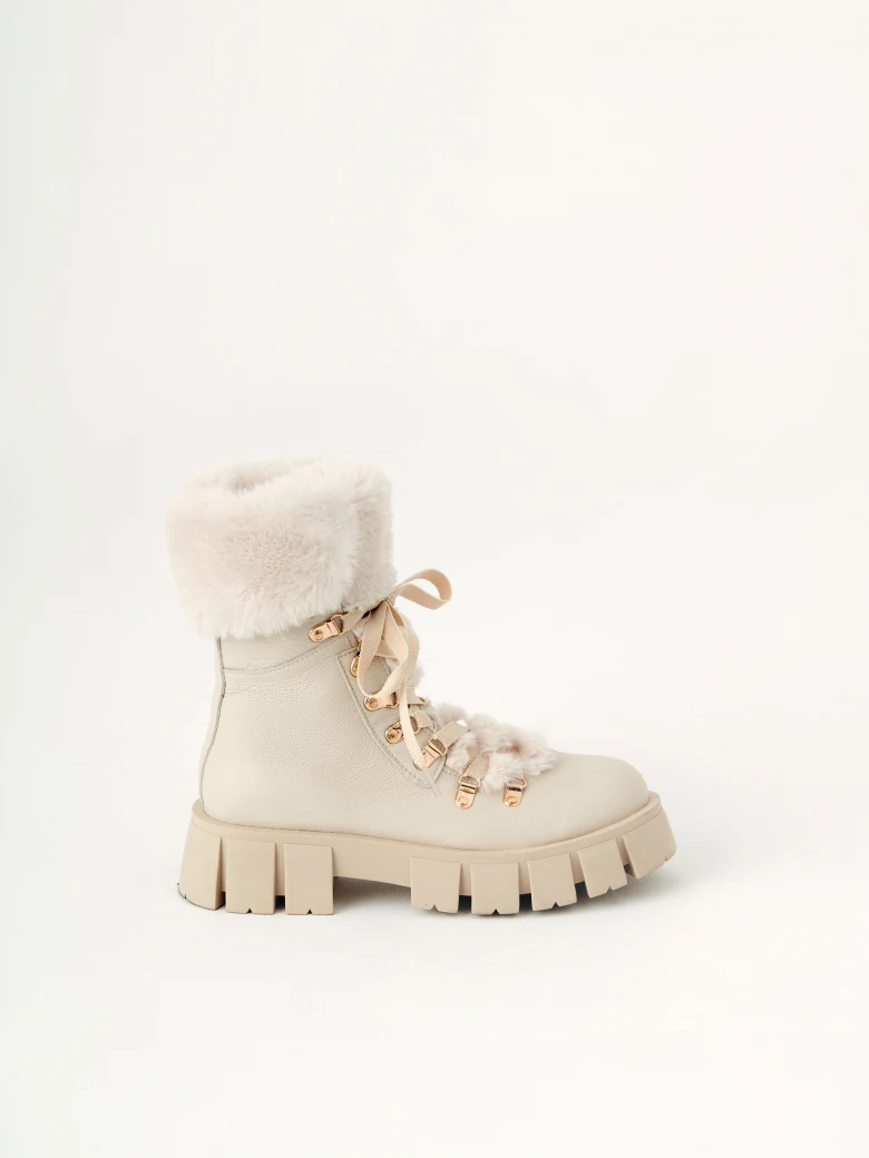 Lace-up boots in beige color