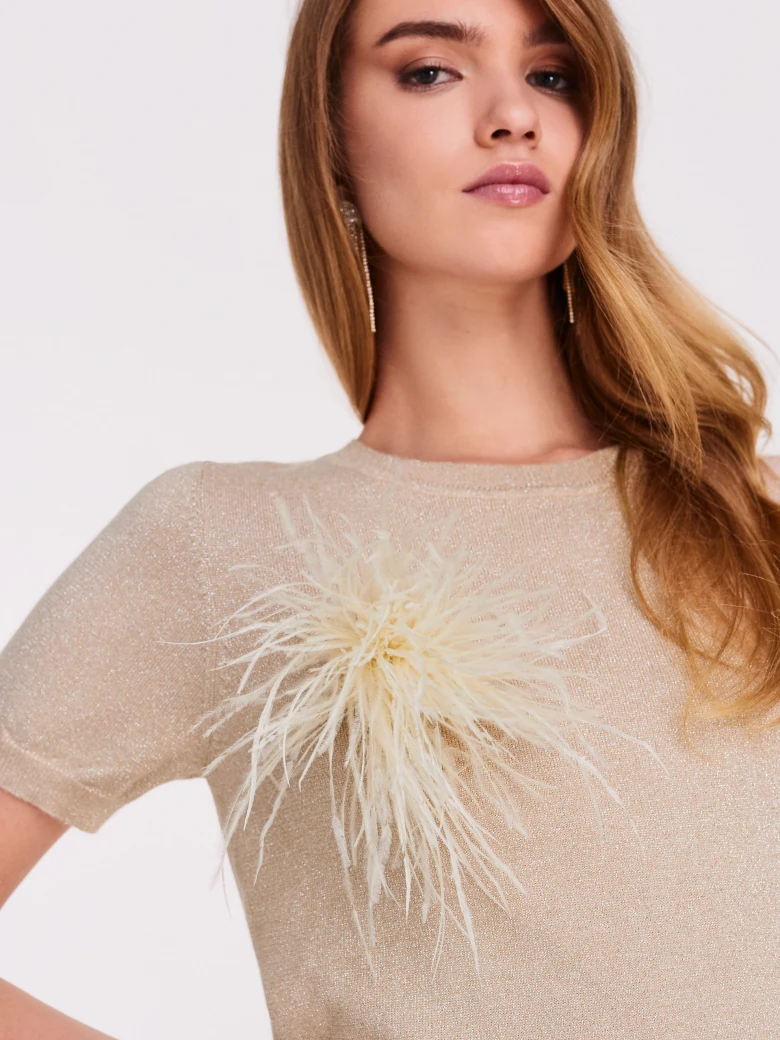 Cream brooch with feathers