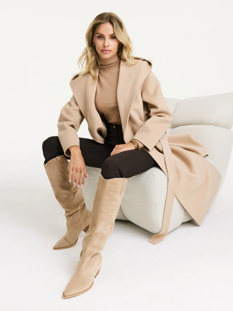 Beige suede leather cowboy boots