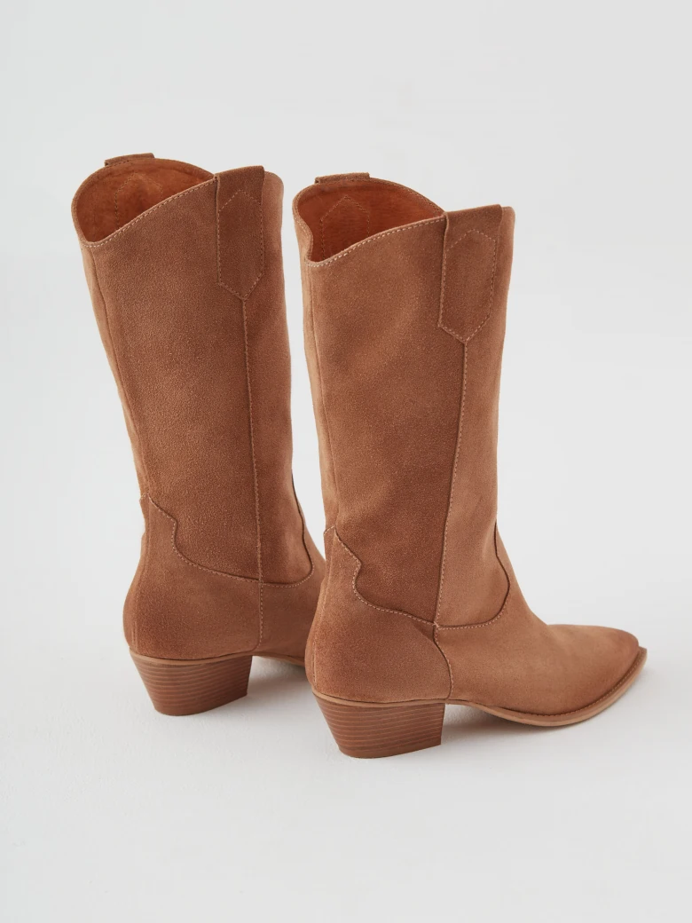 Brown suede leather cowboy boots