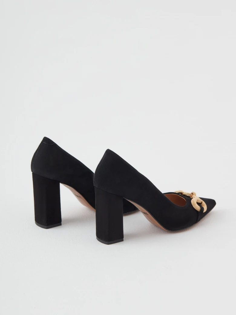 Black suede pumps with buckle