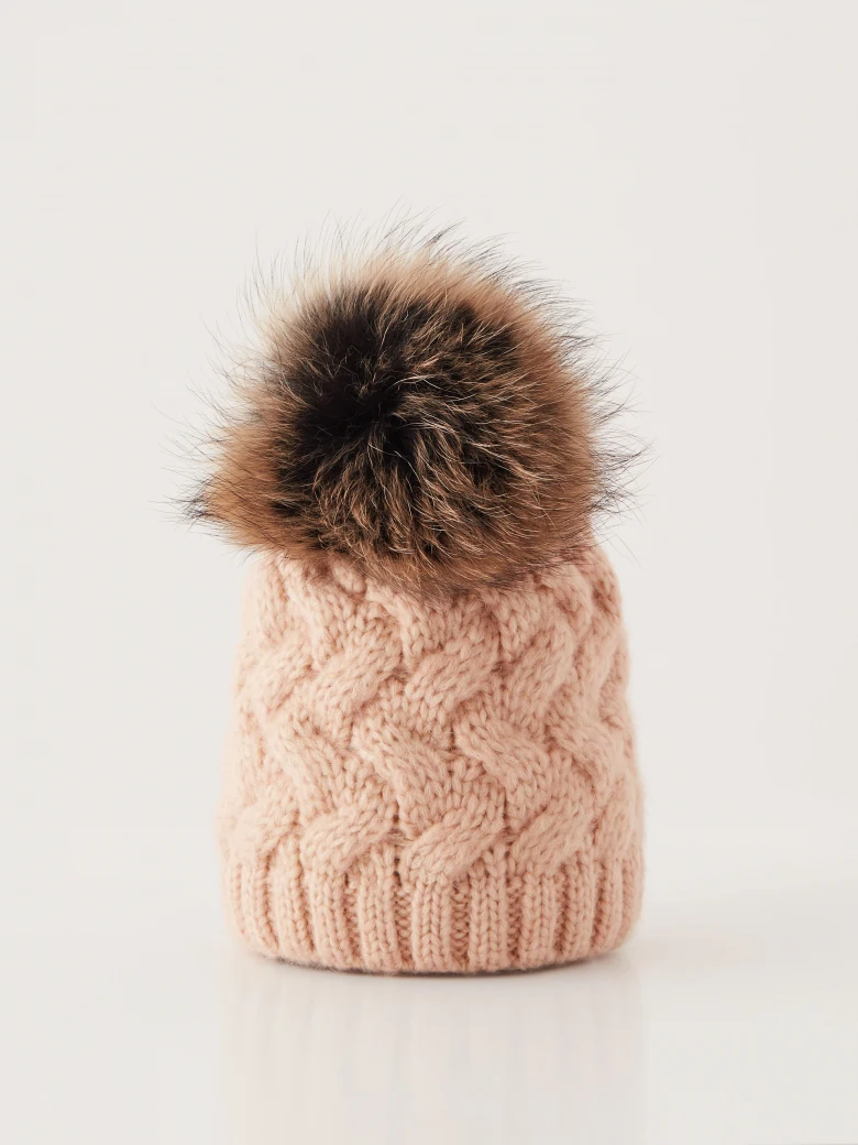 Warm hat with fur pompom