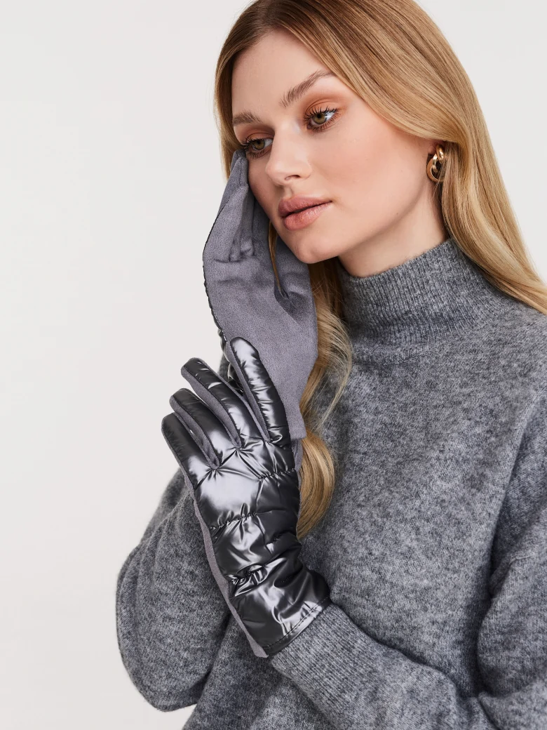 Silver long quilted fabric gloves