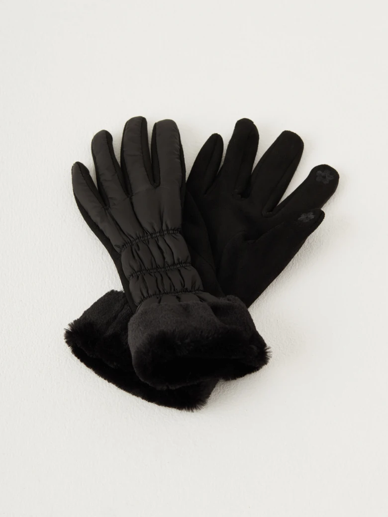 Black long quilted fabric gloves