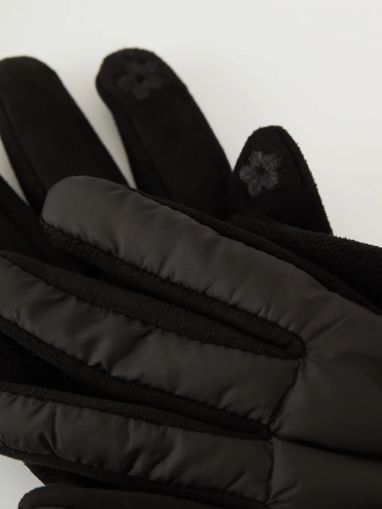 Black long quilted fabric gloves