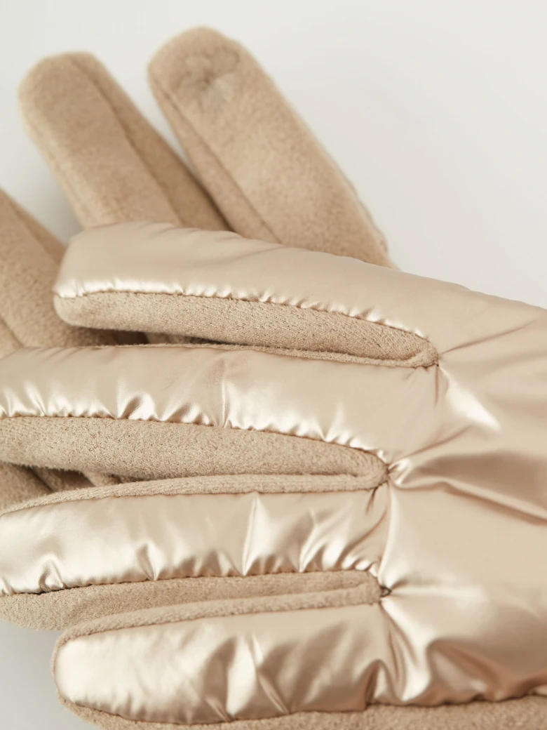 Gold long quilted fabric gloves