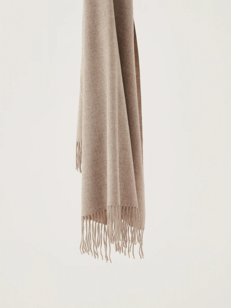 Elegant light brown shawl with tassels at the ends