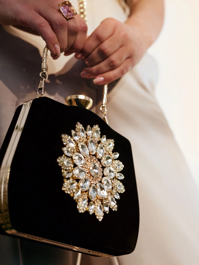 Small box type bag with ornaments