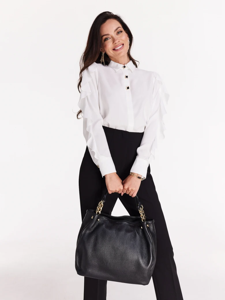 Czarna skórzana torebka typu shopper