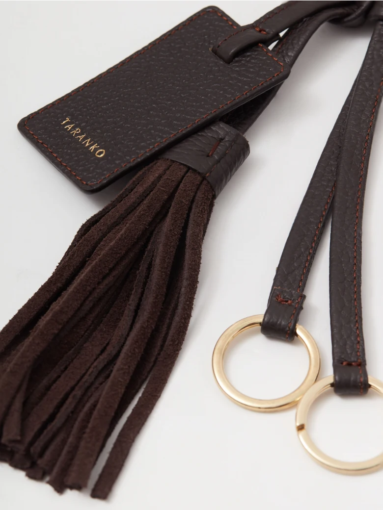 Chocolate leather keyring with pendant