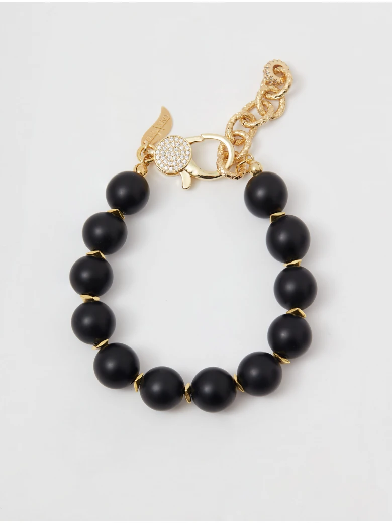 Gold-plated bracelet with onyx and hematite