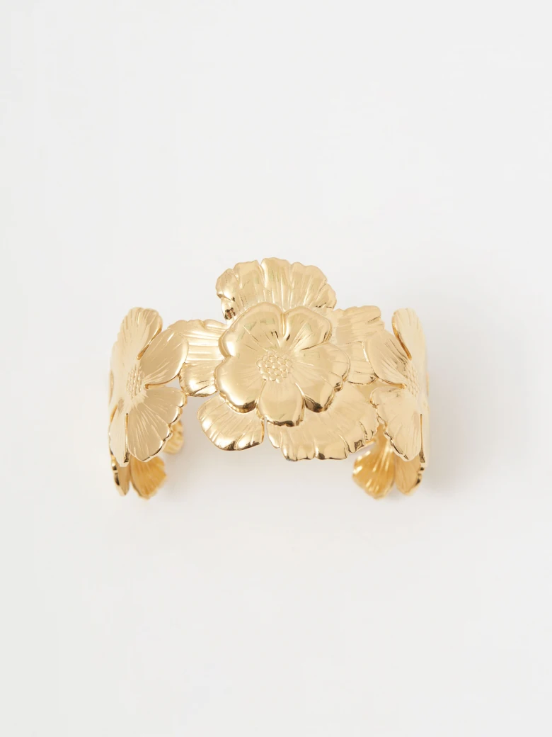 Large gold-plated bracelet with floral motif