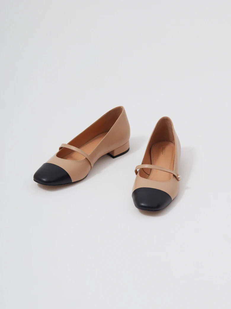 Beige leather Mary Jane pumps