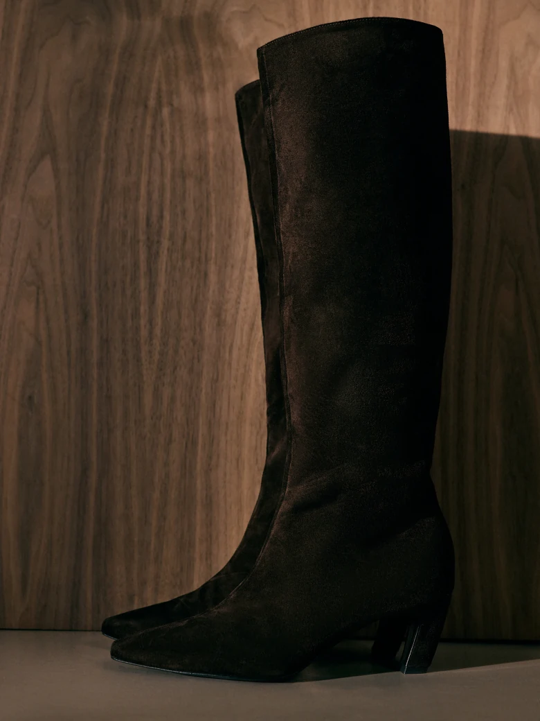 Chocolate brown suede boots