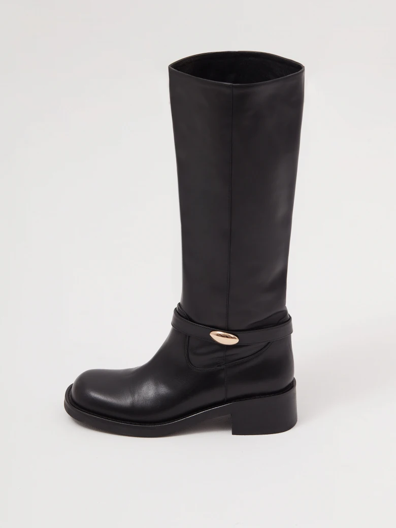 Black leather biker boots