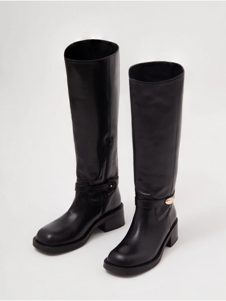 Black leather biker boots