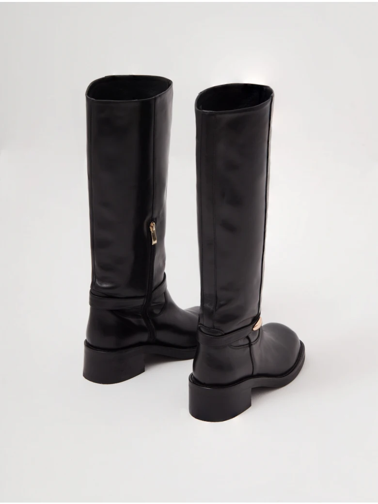 Black leather biker boots