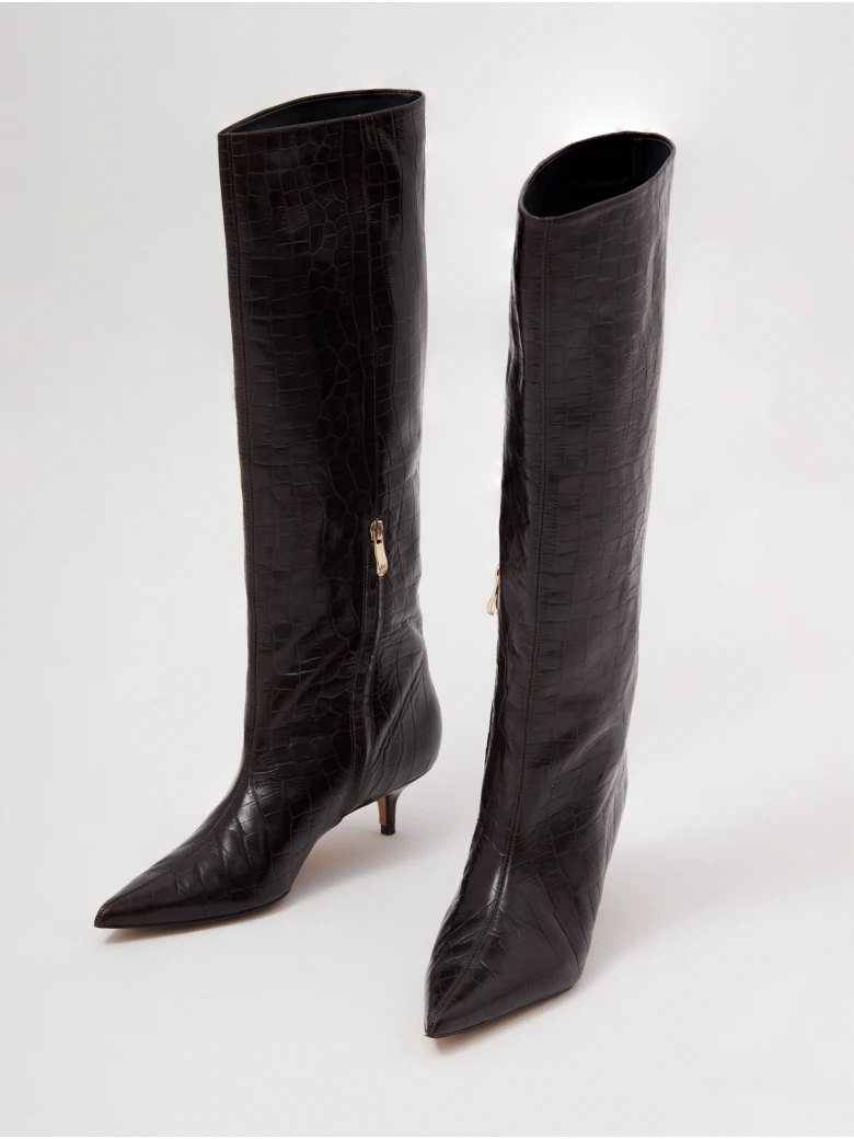 Chocolate boots with crocodile leather texture