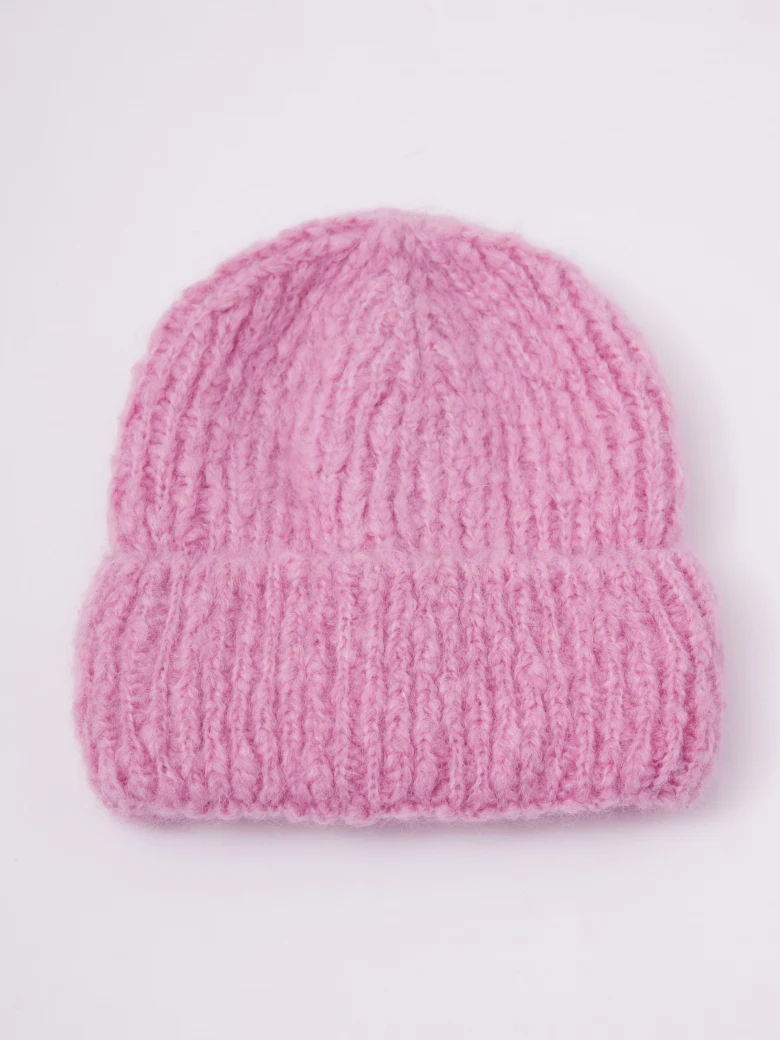 Pink warm alpaca wool hat