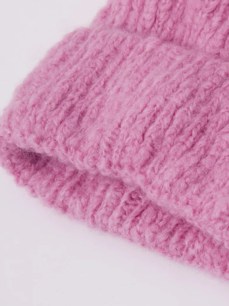 Pink warm alpaca wool hat