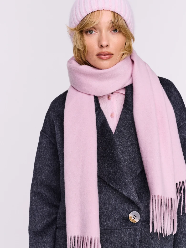 Powder pink hat with angora knit cuff