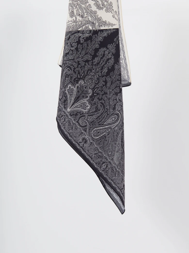 Black and white silk scarf with paisley patterns