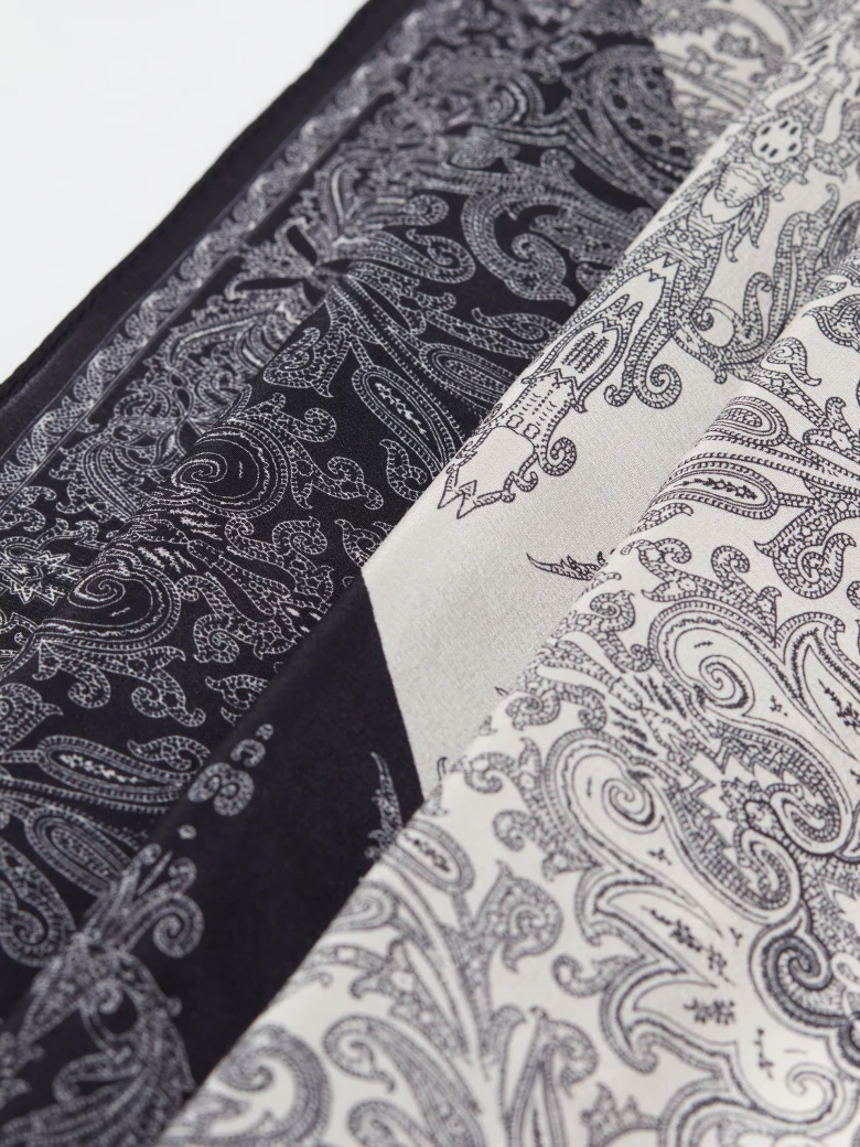 Black and white silk scarf with paisley patterns