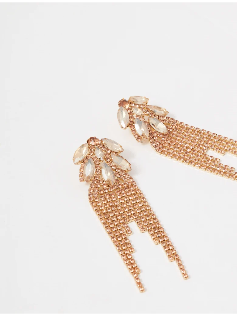 Gold-plated long earrings with crystals