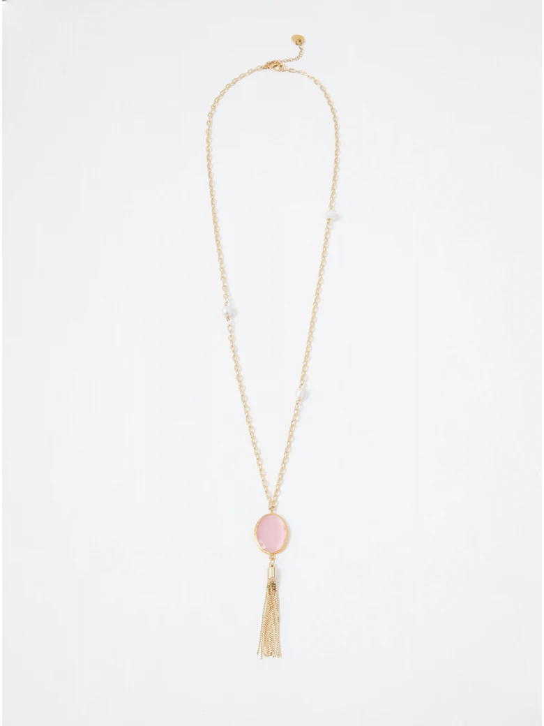 Gold-plated necklace with cat's eye and pearls