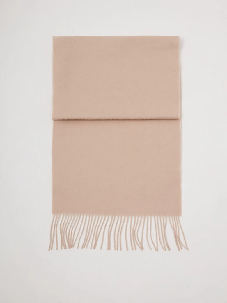 Double-sided wool scarf with fringes and cashmere accents