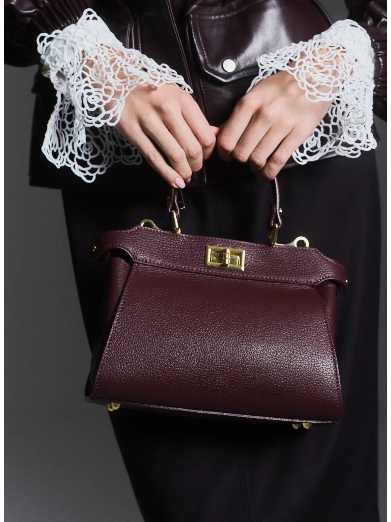 Burgundy leather handbag