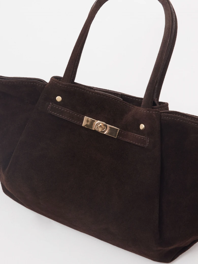 Leather chocolate shopper bag