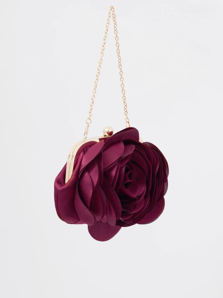 Burgundy rose-shaped clutch bag