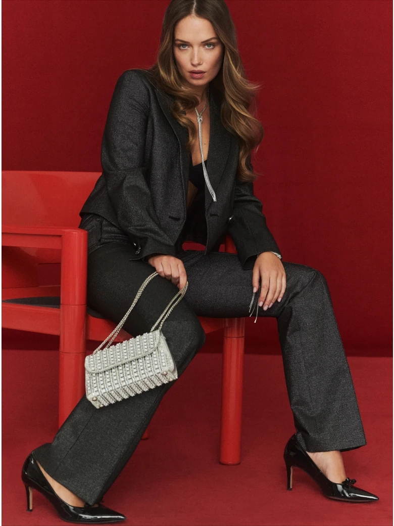 Silver leather handbag with crystals