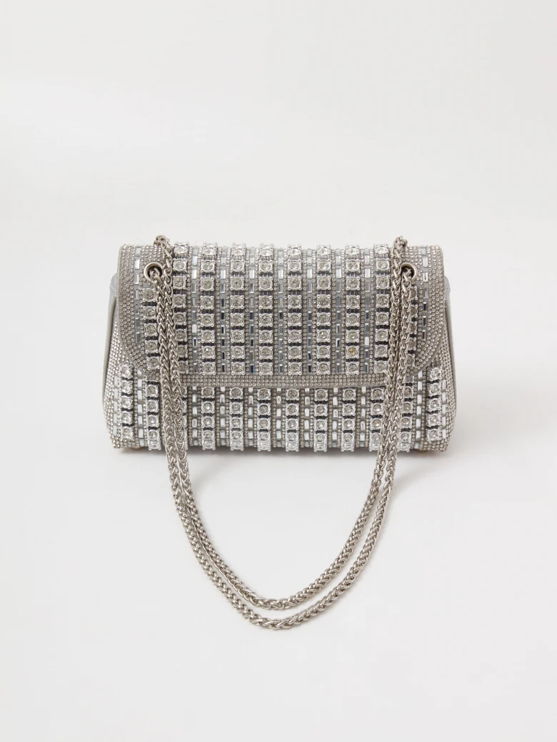 Silver leather handbag with crystals