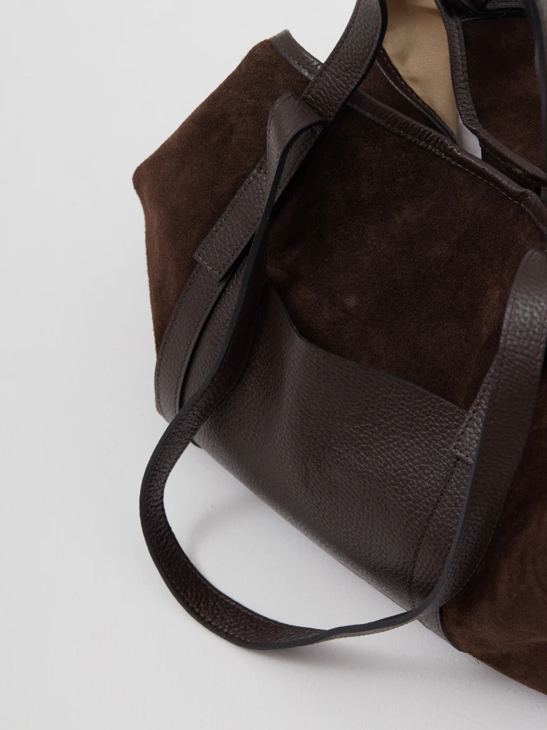 Suede chocolate bucket bag