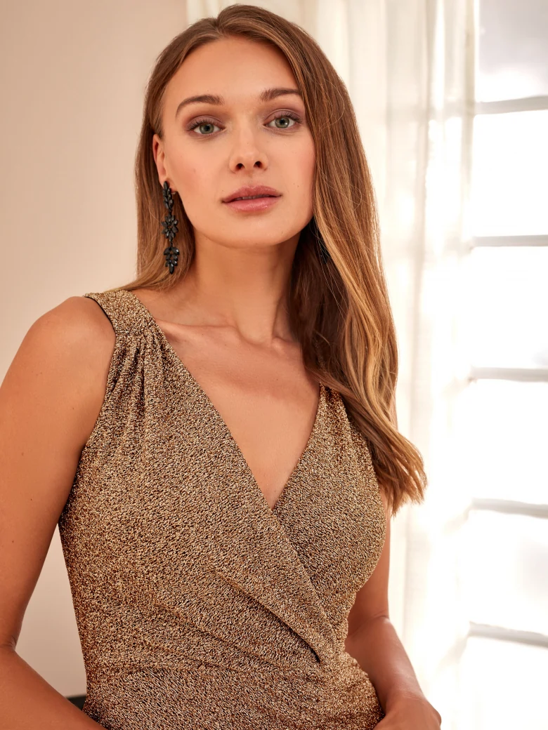 GOLD DRESS WITH ENVELOPE NECKLINE